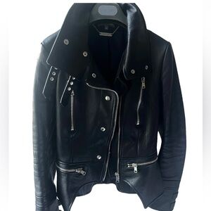 Alexander McQueen Black Leather Jacket with Silver Details
